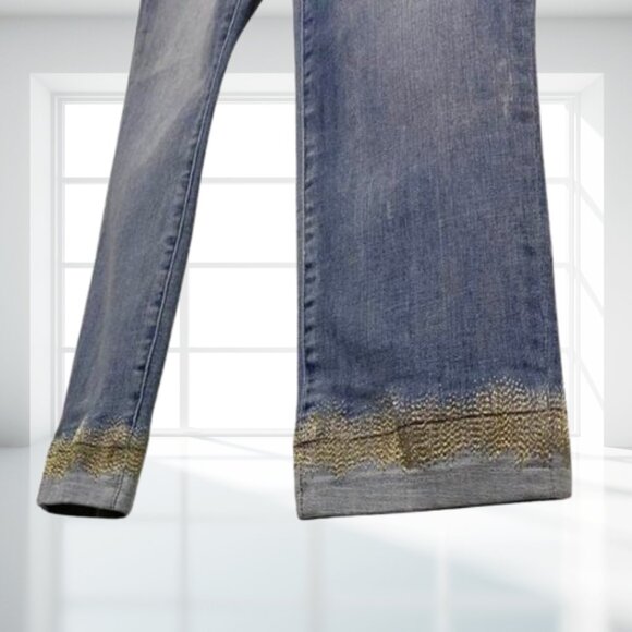 WHBM Mid-Rise Soft Slim Crop Jeans Size 8 Bronze Gold Metallic Cuff Denim - Picture 6 of 12